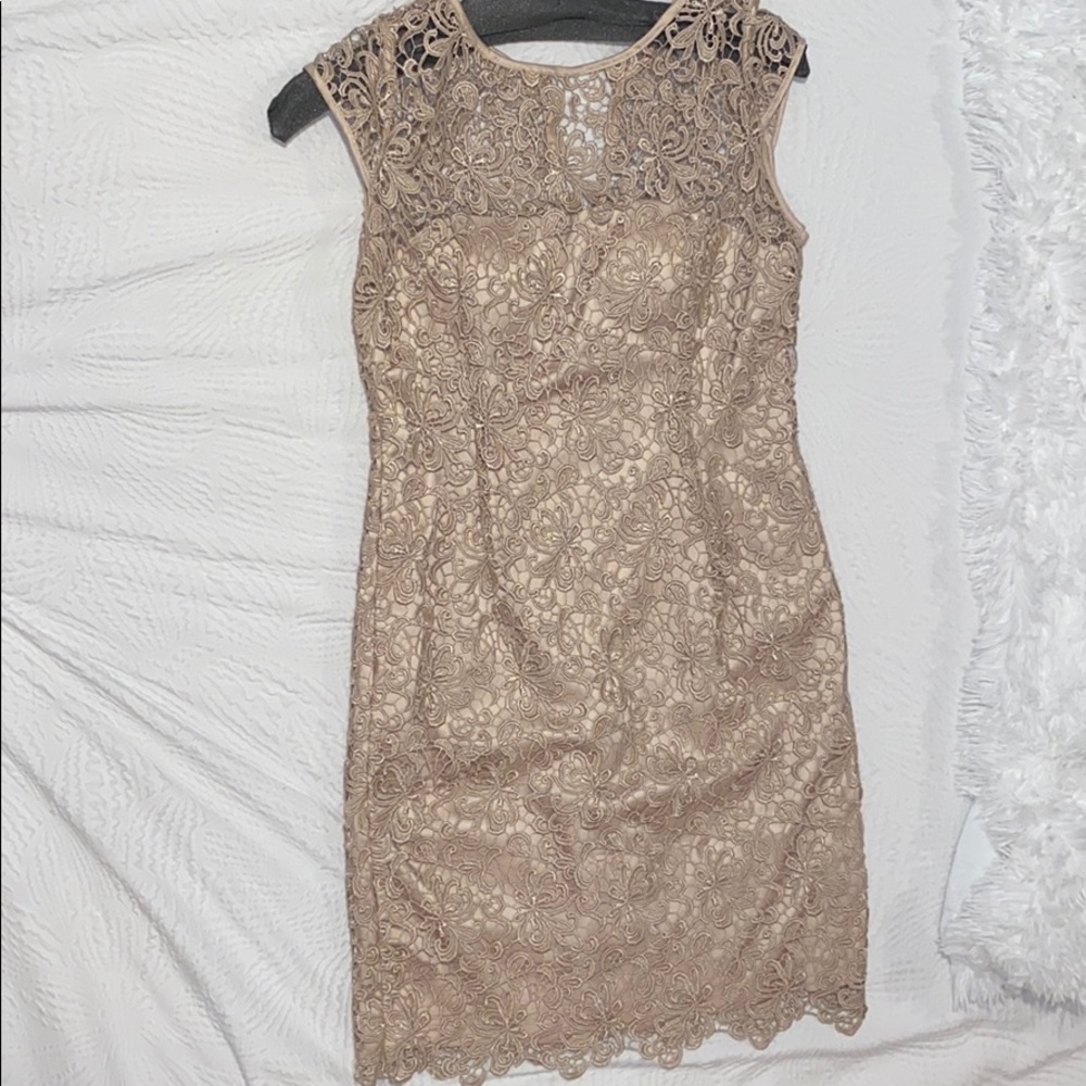 Adrianna Papell Beige Lace Cocktail Dress